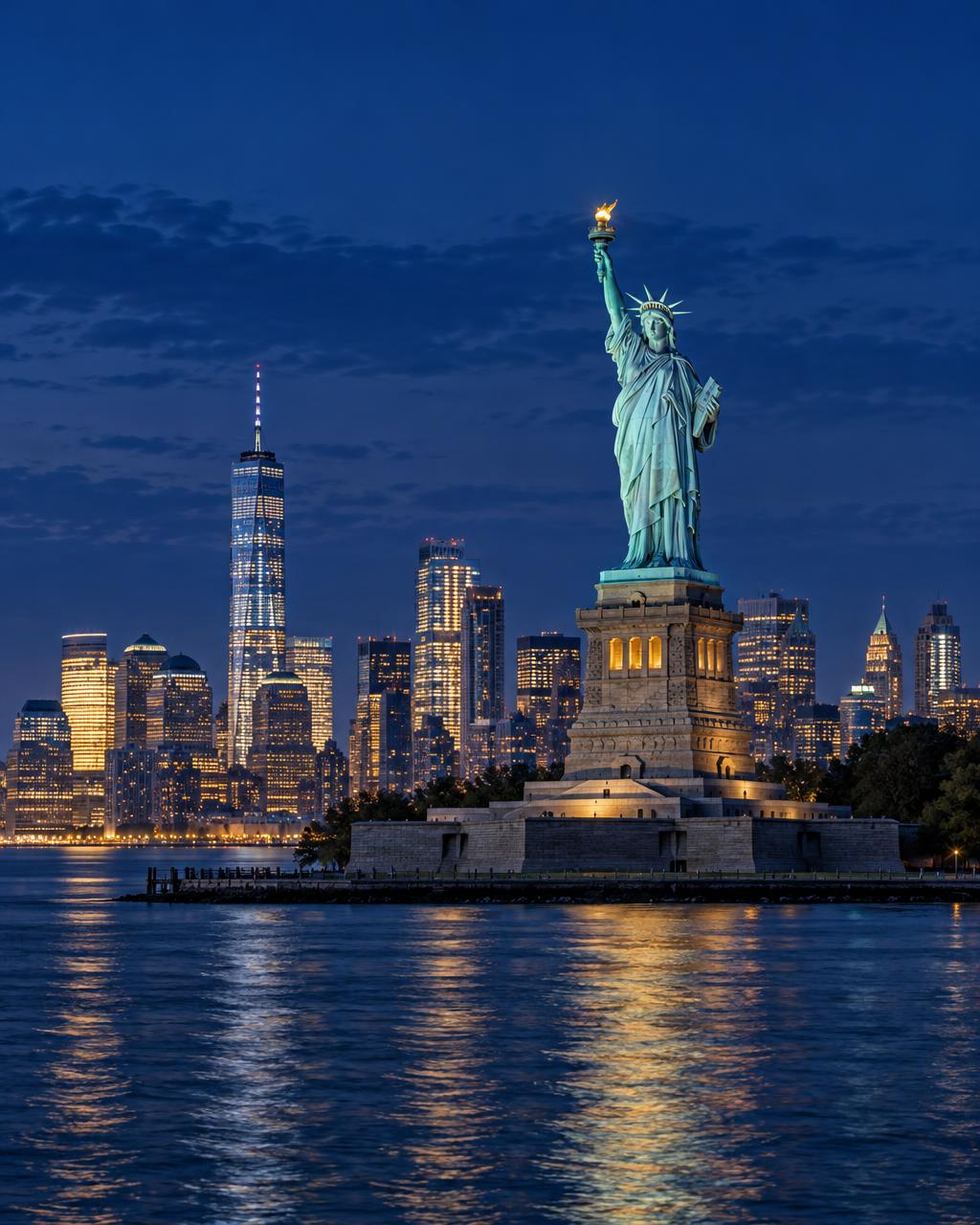 Estátua da Liberdade em Nova York ao anoitecer